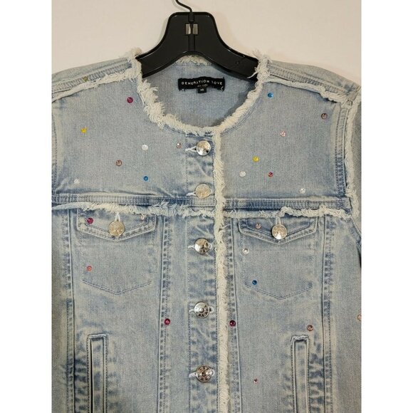 Generation Love Womens Gal Crystal Embellished Denim Jacket Size XS - Picture 6 of 7
